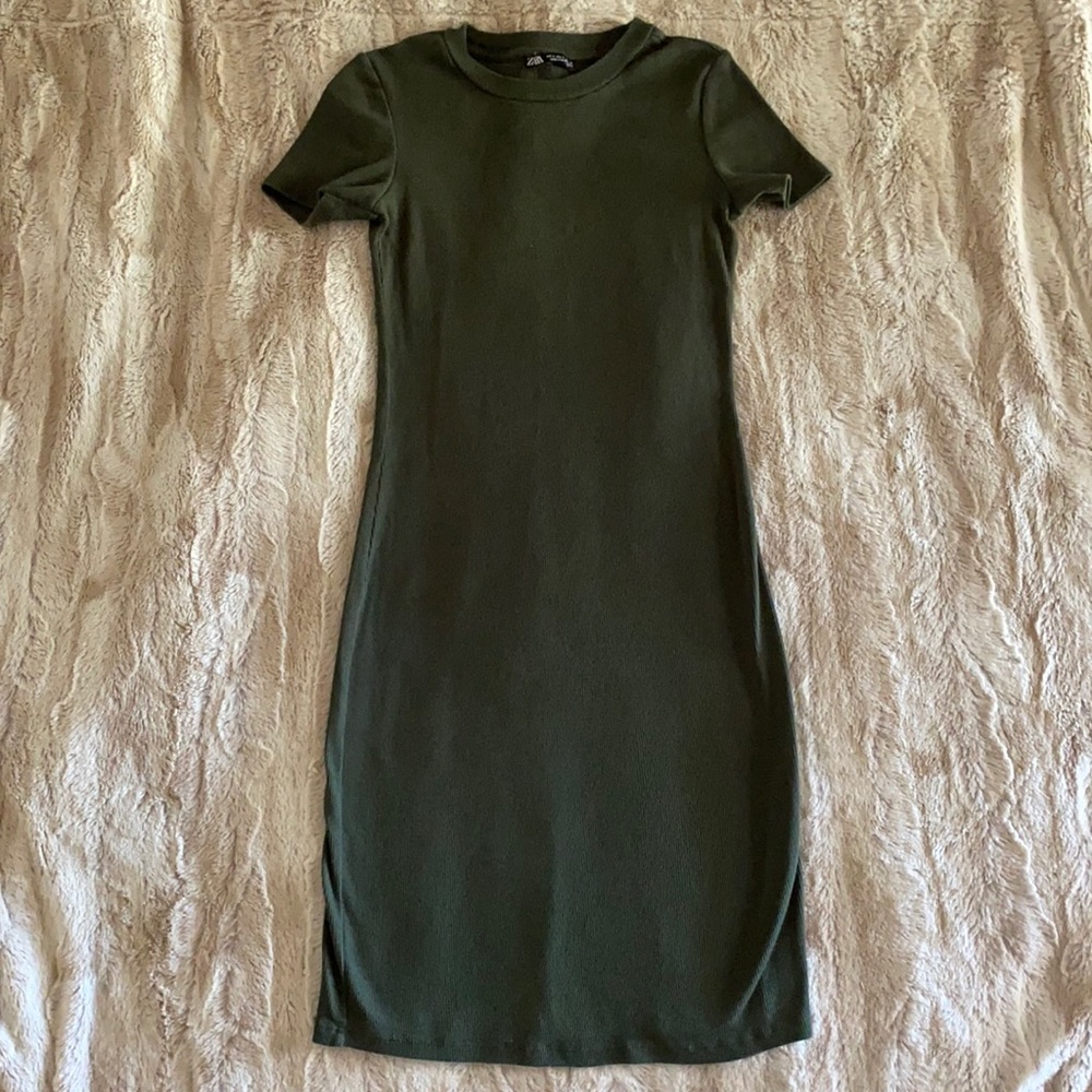 Ribbed Green Day Dress Size S Zara